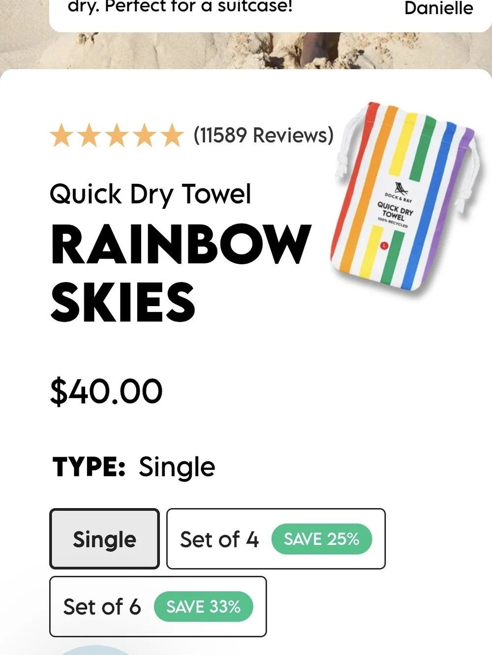 Dock & Bay Quick Dry Towel in Matching Travel Bag— Rainbow Stripe